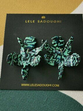 Lele Sadoughi Small Paper Lily Green Earrings NEW